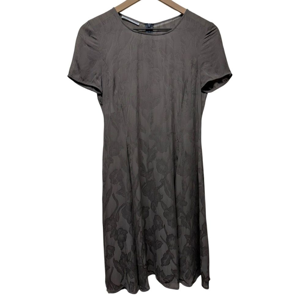 Emporio Armani‎ Womens Sheath Dress Gray Size S 40 Floral Semi Sheer Pleated